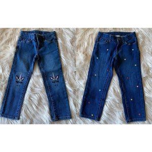 OKIE DOKIE Sz 3T Denim Jeans Unicorn patch Glittery Hearts Print Back to School